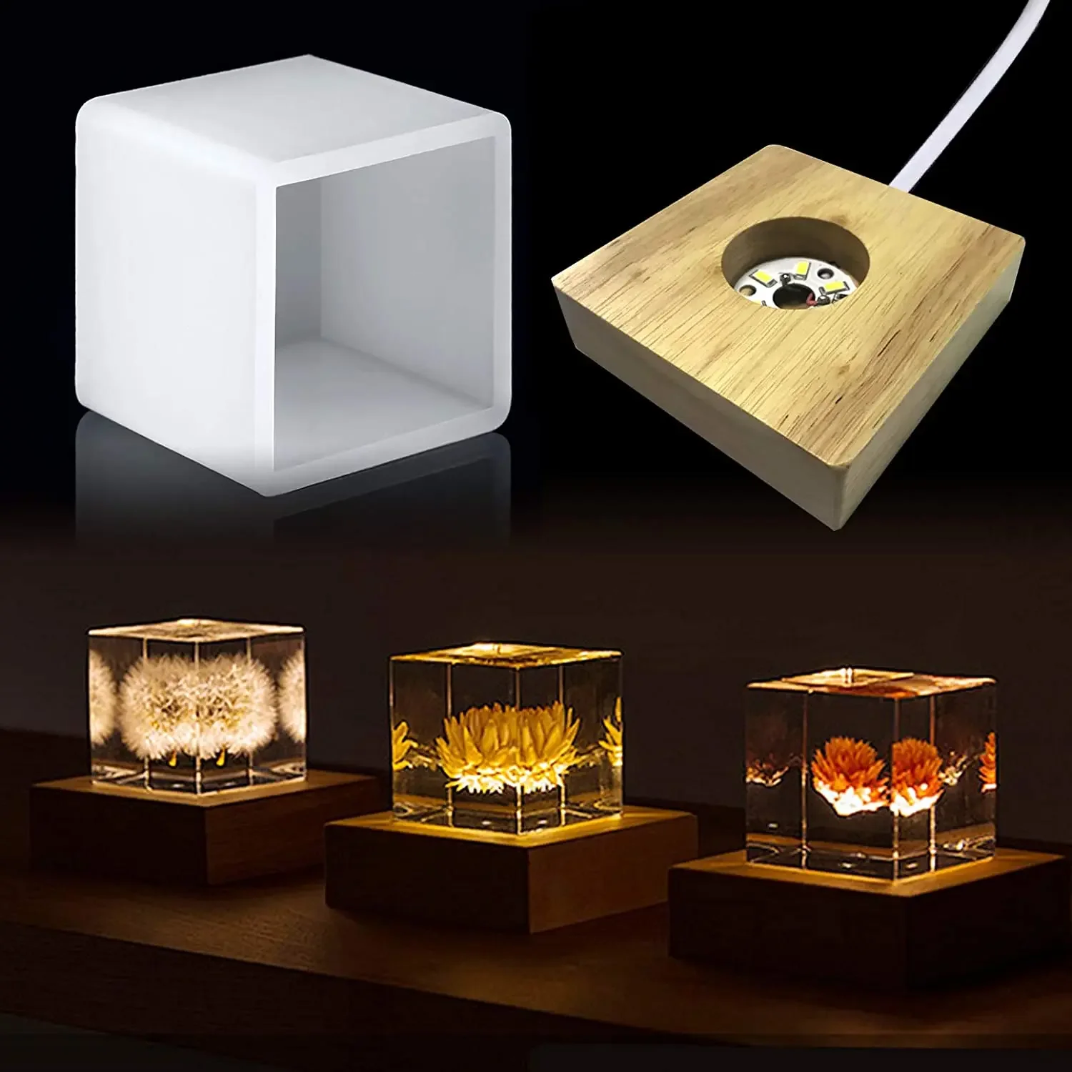 Resin Art And Wood - Квадратная легкая форма из смолы, светодиодные