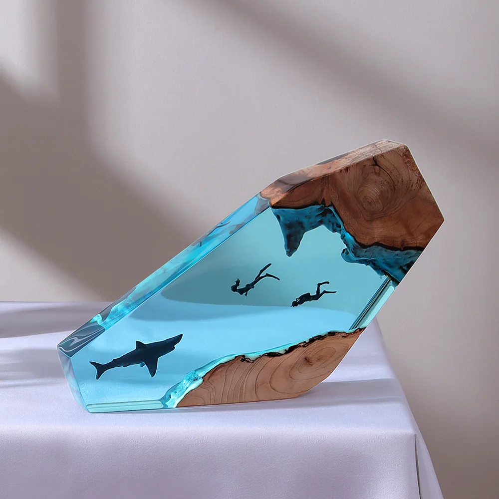 Resin Art And Wood - Современный ночник-светильник «Океанский кит, дайвер и